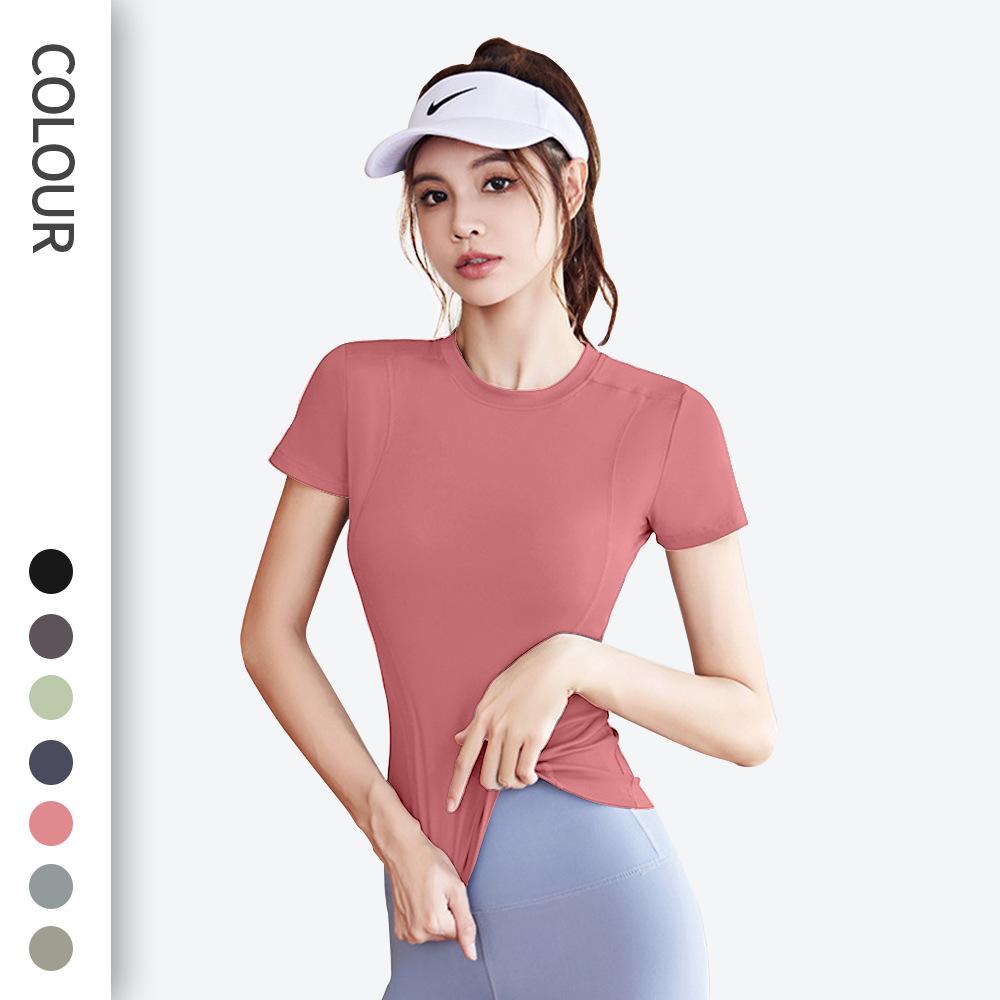 

Спортивное платье с коротким рукавом для йоги, топ для женщин, тонкая дышащая футболка для фитнеса, бега, йоги, быстросохнущая S чёрный