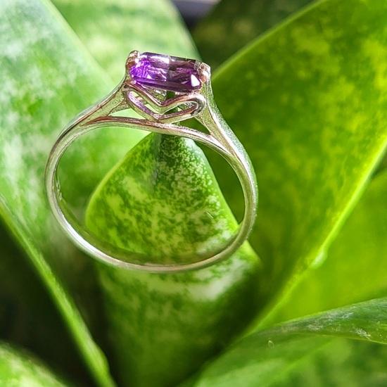 Natural  Purple Amethyst Gemstone 925 Sterling Silver Ring 7.5 US, Gift Ring