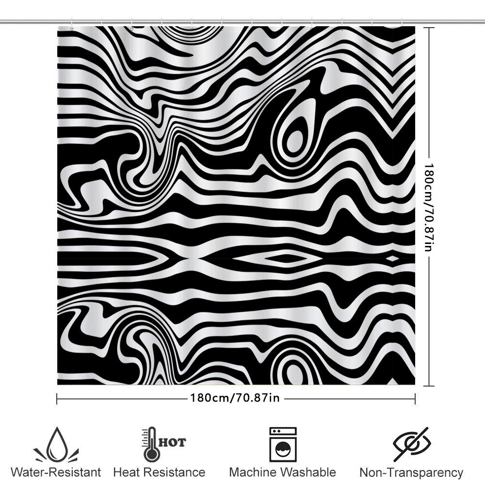 Black White Zebra Print Shower Curtain Waterproof Bathroom Decor Customizable Size Shown: 72x84 In (180X215 Cm) Extra Large Blac