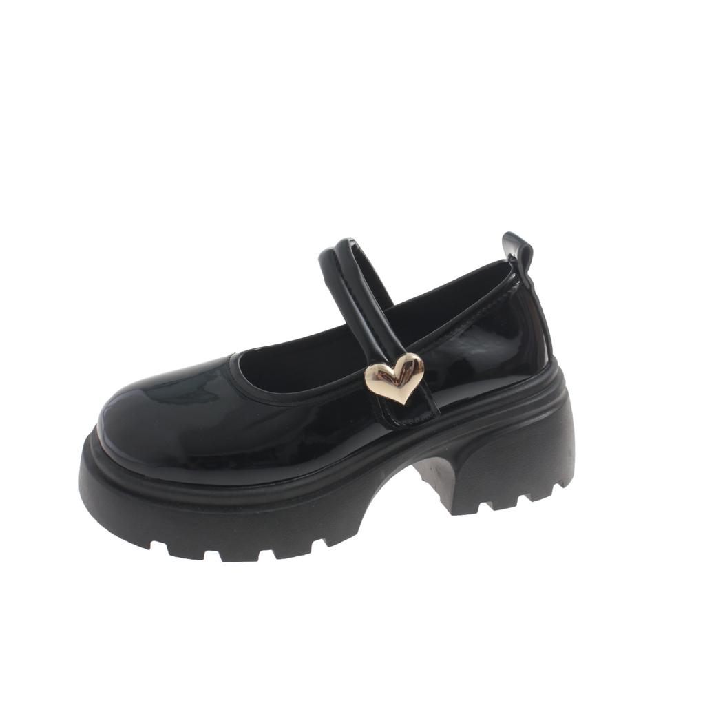 Black Round Head Thick Sole Mary Jane Small Leather Shoes Women's New Summer Retro Skirt Light Mouth Thick Heel Single Shoes