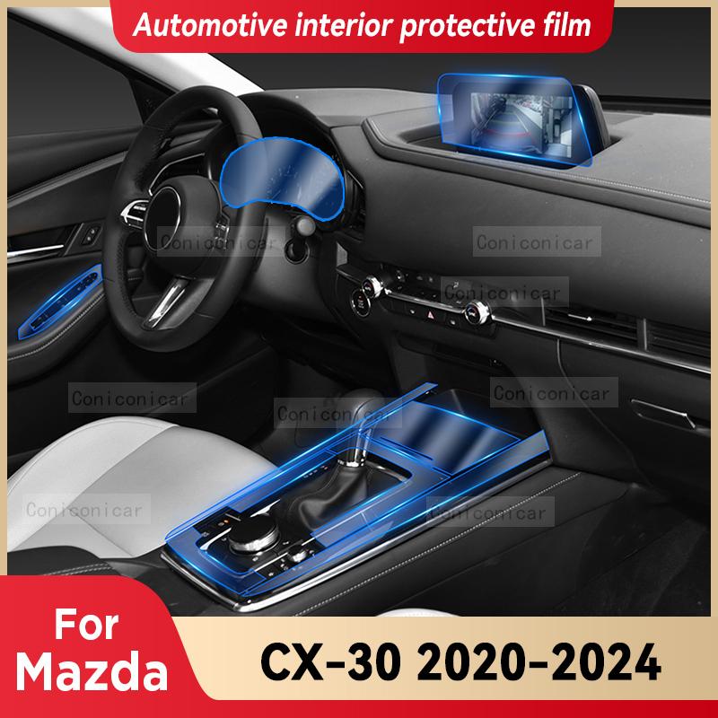 TPU für Mazda CX30 CX-30 -2024 Transparente Schutzfolie Auto Innenraum Aufkleber Mittelkonsole Schalthebel Tür Fenster Navigationspanel