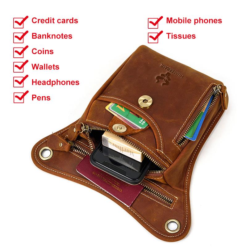 Humerpaul Men Leather Waist Bag Multifunctional Shoulder Bag