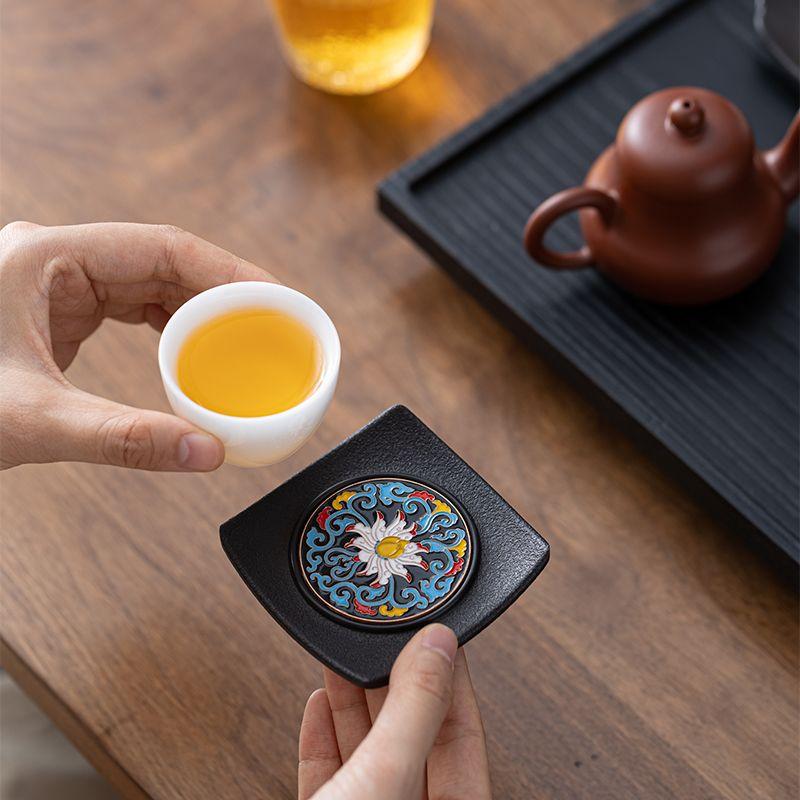 Chinese style tea ceremony accessories, coaster, teacup base Kung Fu tea set retro anti slip and heat-insulating mat, cup holder