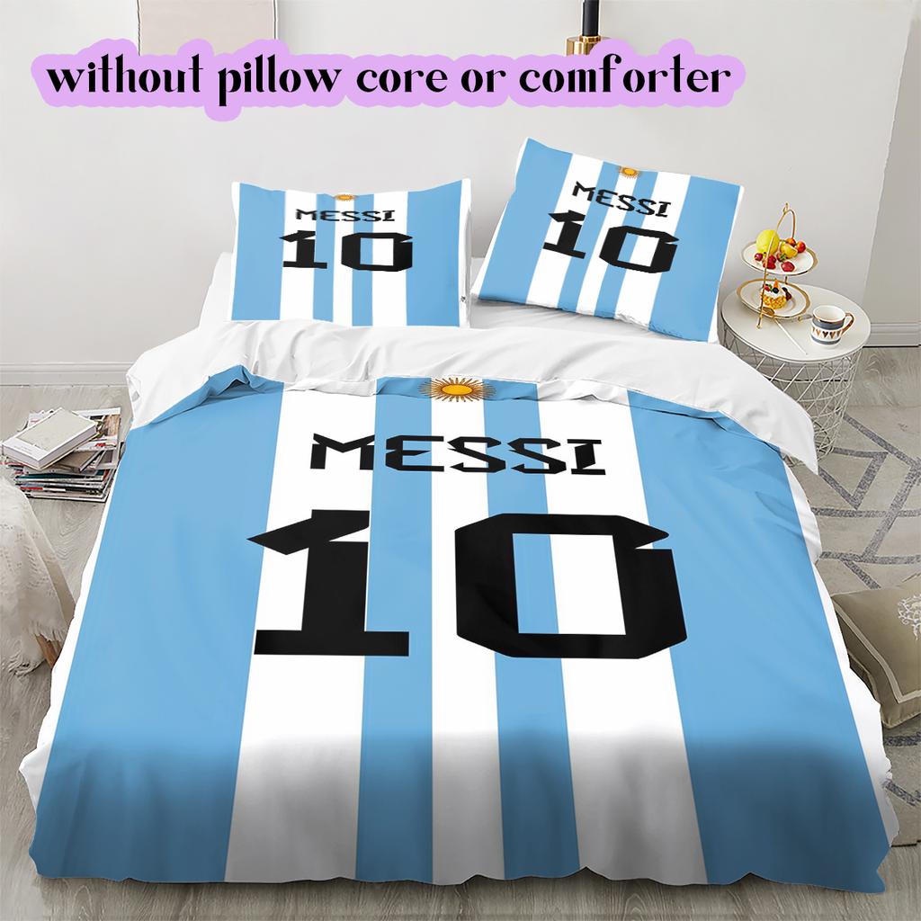 Soccer superstarPattern Bedding Quilt Set Quilt Cover Pillowcase Home Decoration Birthday Gift (1 * Duvet Cover + 2 * Pillowcase, Without Core)