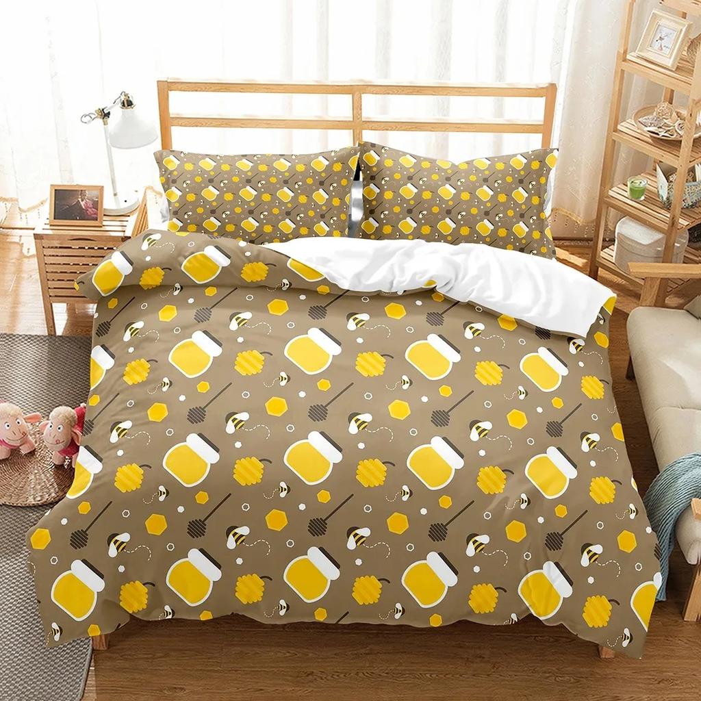 Yellow Bee Duvet Cover Set Cartoon Wild Animals Pattern Quilt Cover With Pillowcase Lightweight Soft Gift King Queen Full Size