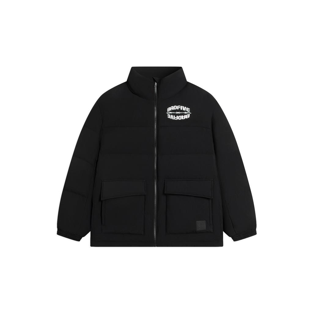Li Ning Down Jackets Men's Black Stand Collar Moderate Quilted Down Jacket AYMS111-3