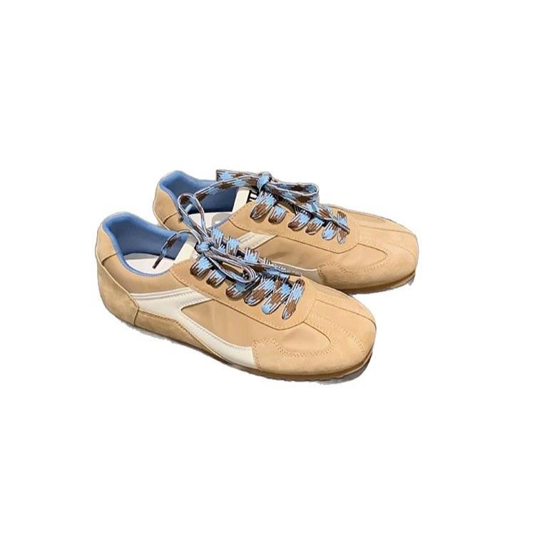 Grape mother of the same style, fashionable retro contrasting color, round square head, casual style, genuine leather, Agande training board shoes 