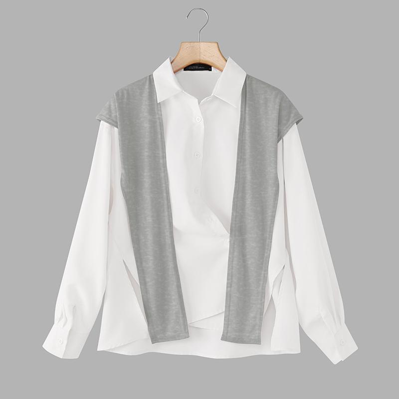 ZANZEA Women Patchwork Turn Down Collar Casual Long Sleeve Blouse