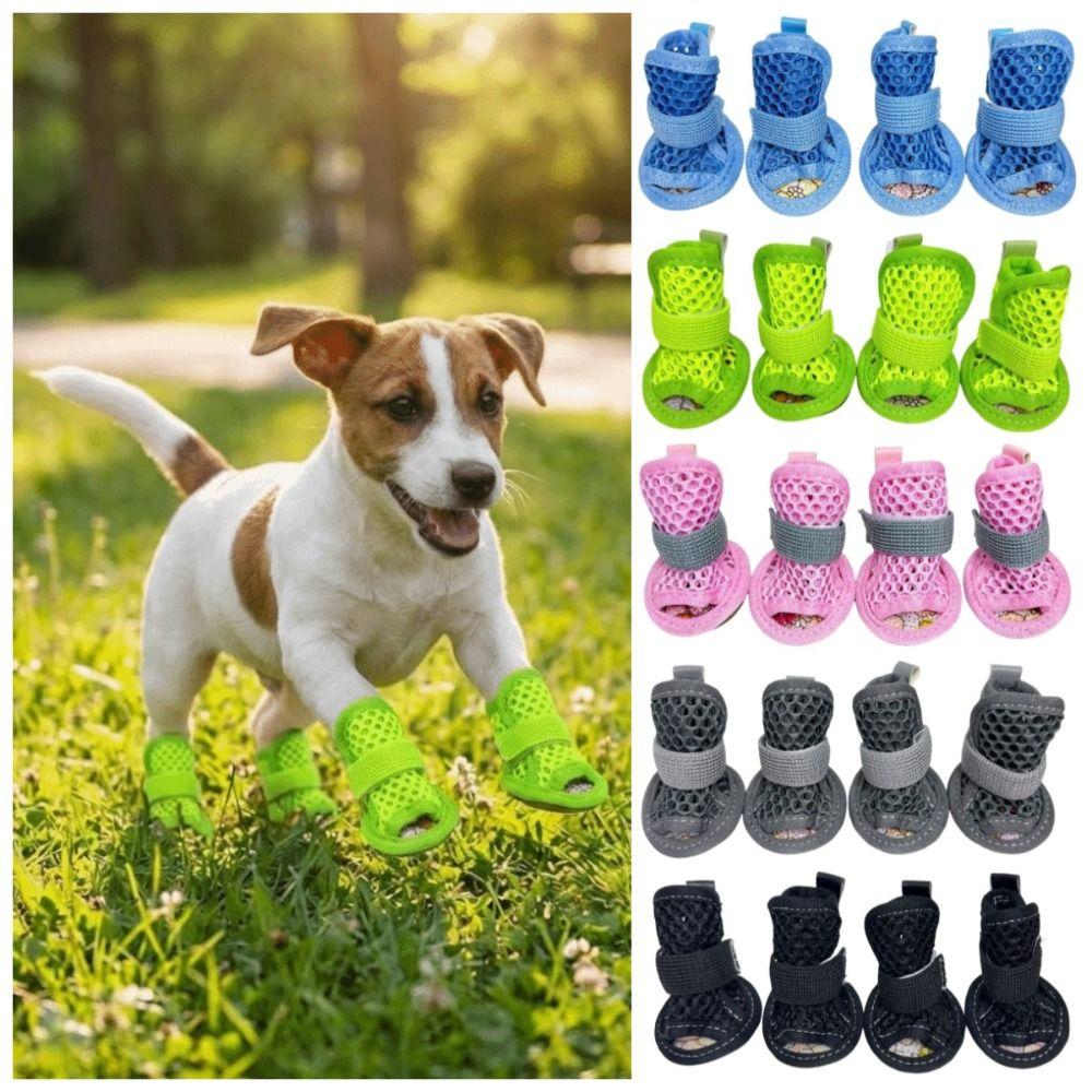 4Pcs/Set Soft Summer Dog Shoes Non-Slip Hollow Puppy Shoes Dog Paw Protector  for Small Medium Dogs