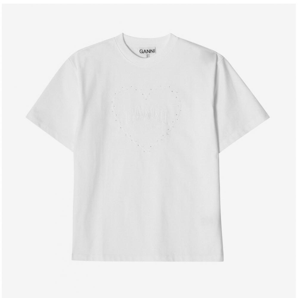 Ganni T4033 151 Heart RhineStone Logo Women S Short Sleeve Tee