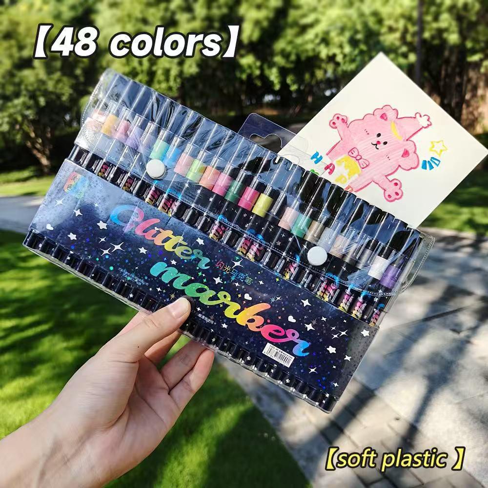 Double-Ended Glitter Marker Pen: Soft-Tip Watercolor Pen for Journaling & Painting, Non-Toxic & Washable, Ideal for Kids