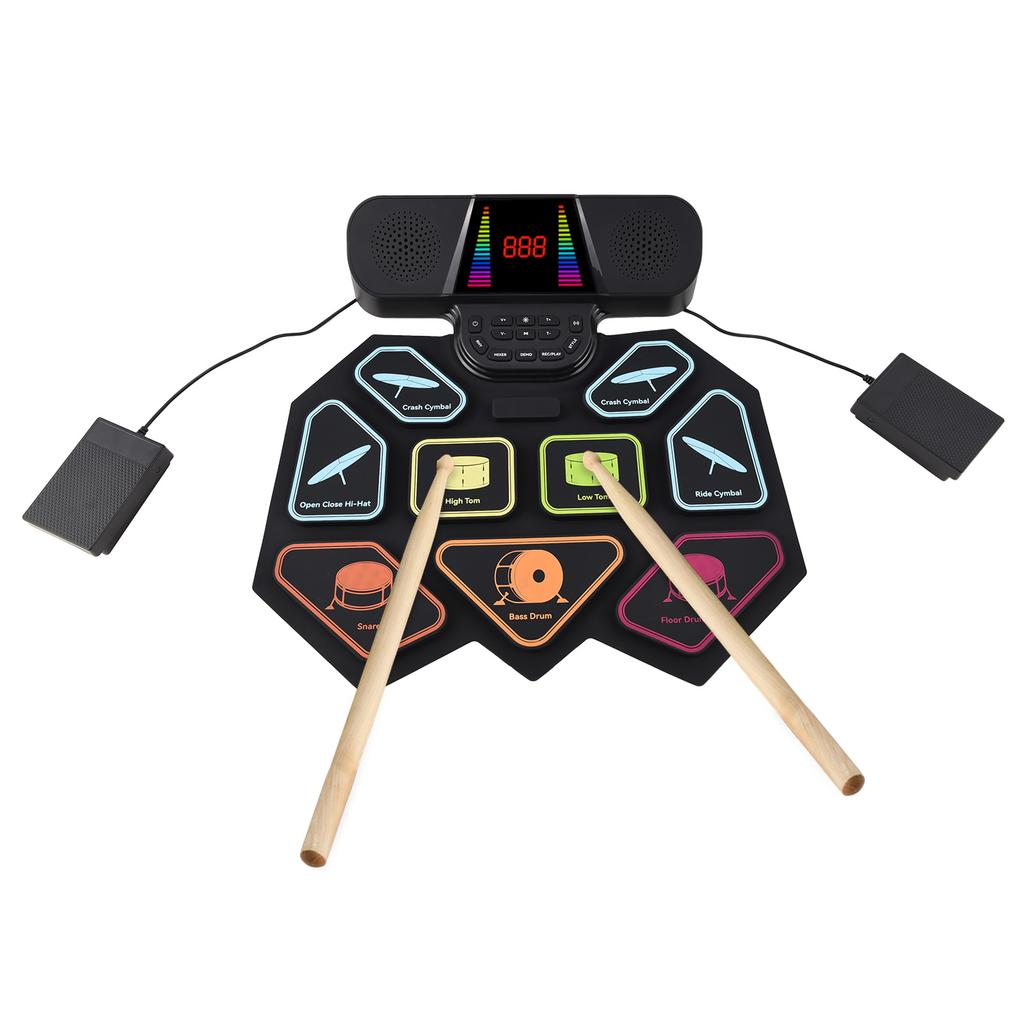 Electronic Drum Set with Dual Speaker Hand Roll Drum Set Ultra Thick 9 Pads Supports BT MIDI