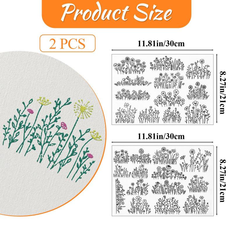 A4 Water-Soluble Adhesive Fabric for Easy-Tear DIY Embroidery with Printable Floral and Grass Patterns