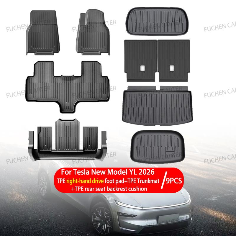 For Tesla New Model YL 2026+ TPE Car Floor Mats Cargo Liner Trunk Mats Backrest Kick Pads Protection Car Interior Accessories