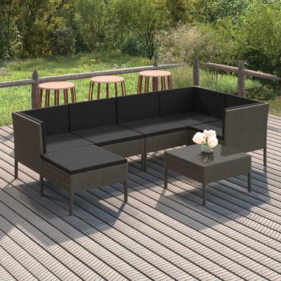 Vidaxl 7-Cz. Garten-Sitzgruppe, Kissen, PE-Rattan, Grau