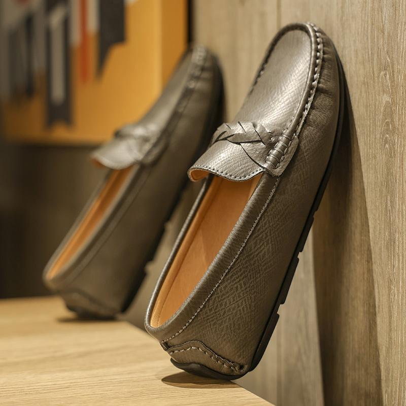 Pánské mokasíny z pravé kůže, designové, módní, nazouvací, měkké ploché boty, klasická pánská ležérní obuv, ručně vyráběné venkovní lodní boty