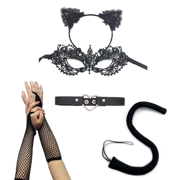 Halloween Costume Accessories Cat Girl Mask With Lace And Ears For Themed Parties