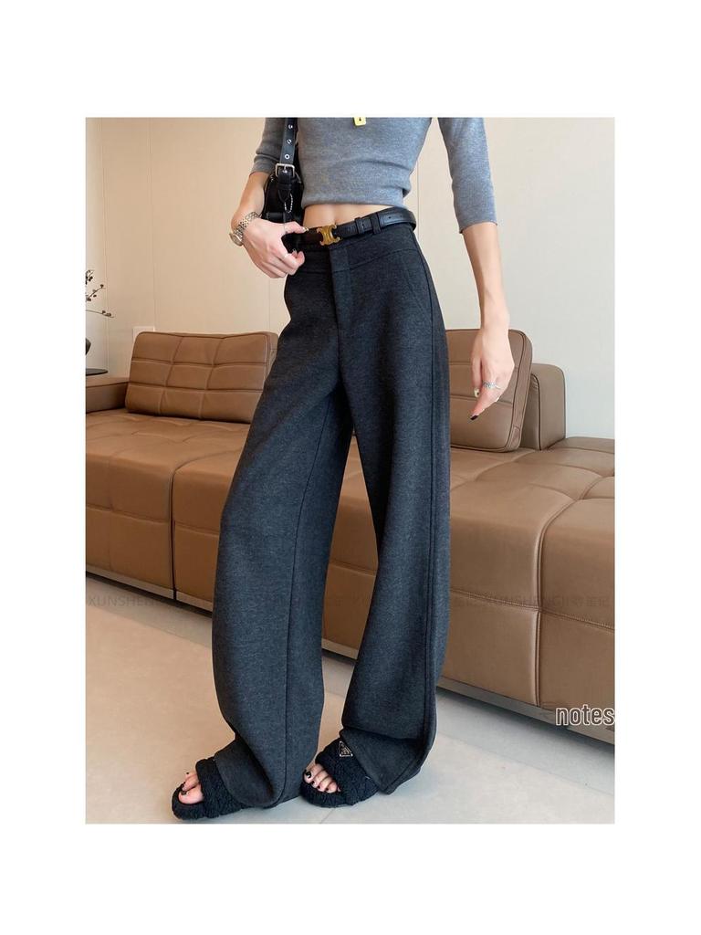 Women's Plus Size Wool Acetate Wide-Leg Pants - Autumn/Winter Thickened Straight-Leg Suit Pants
