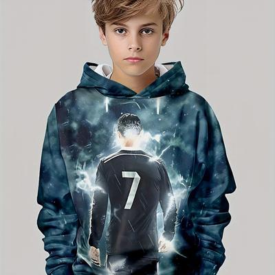 Boys' Fashionable 3D Printed Casual Pullover, Spring and Autumn Long Sleeved Sportswear, Boys' Outdoor Hoodie Top