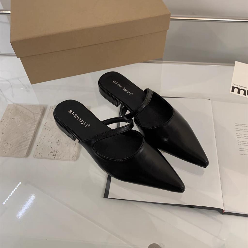 2025 spring new flat shoes fairy pointed toe one word with single shoes sandals lazy slippers fashion bag head half slippers