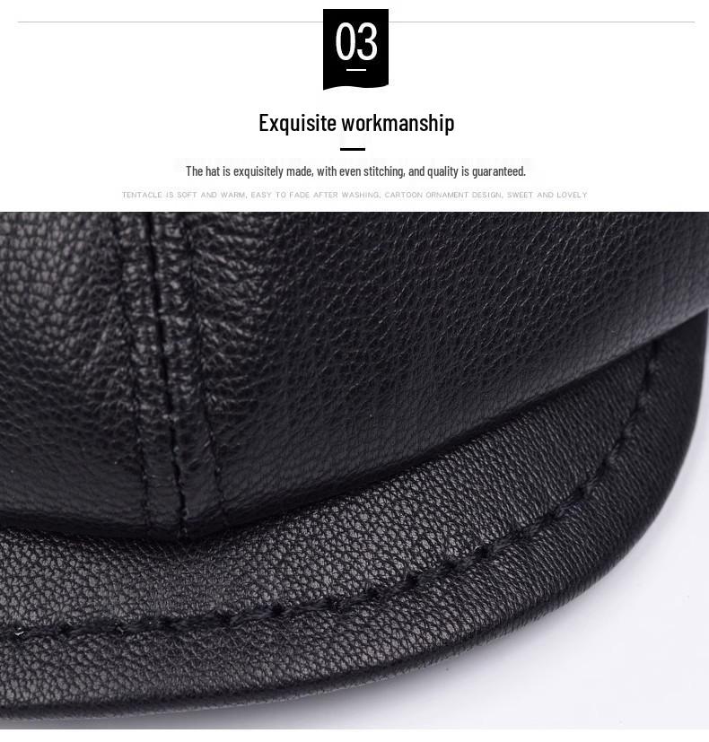 Men's Genuine Goatskin Leather Newsboy Cap - Autumn/Winter Outdoor Cold-Proof & Warm Fashion Beret