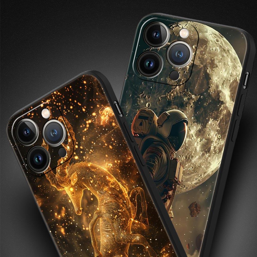 Moon Galaxy Universe Phone Case For iPhone 17 16 15 Pro Max 11 12 13 14 7 8 Plus SE 2020 X XR XS Cover Soft Black