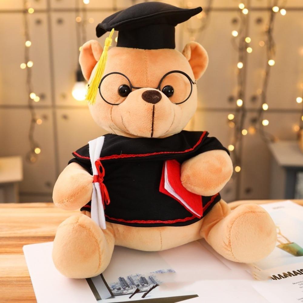 18/23cm Cartoon Lovely Bear Glasses Bear Stuffed Plush Toy Graduation Bear Doll  Kindergarten Gift