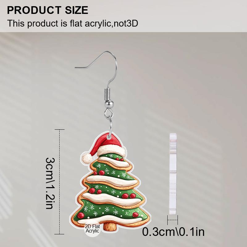 2 Pairs Fashion Christmas Acrylic Earrings for Women Classic Christmas Tree Christmas Hat Acrylic Earrings Creative Cookies Men Dangle Earrings