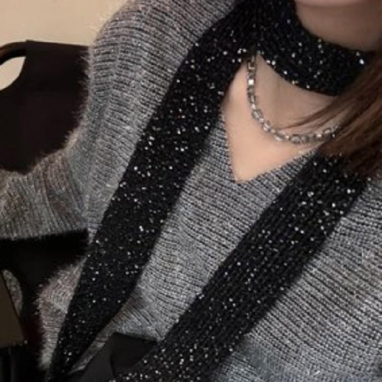 Sequined Scarf Popular Knitted Scarf Neckwrap Thin Scarf for Formal Occasion