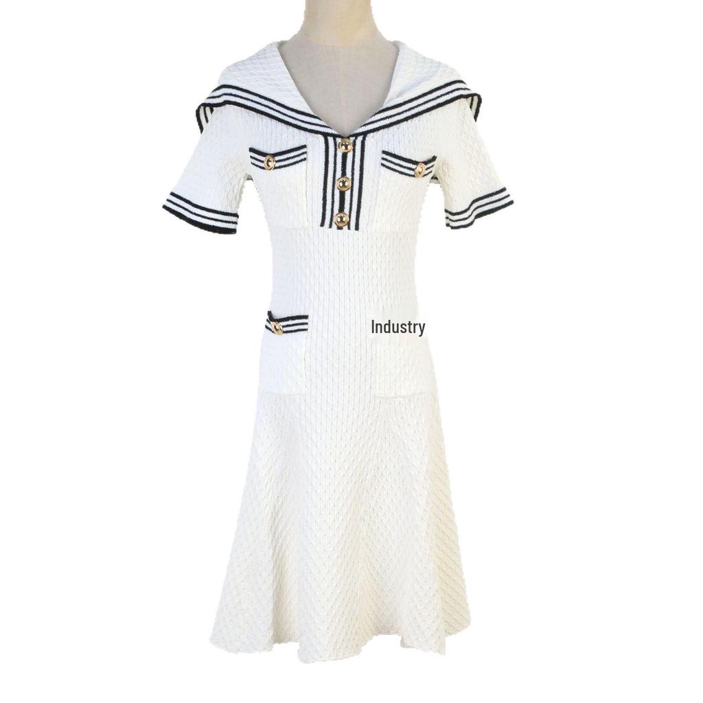 2025 Spring/Summer French Socialite Striped Sailor Collar Slimming Dress