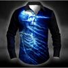 Men's Skeleton Printed Long Sleeve Shirts Casual Cardigan New Button Holiday Fashion Shirts