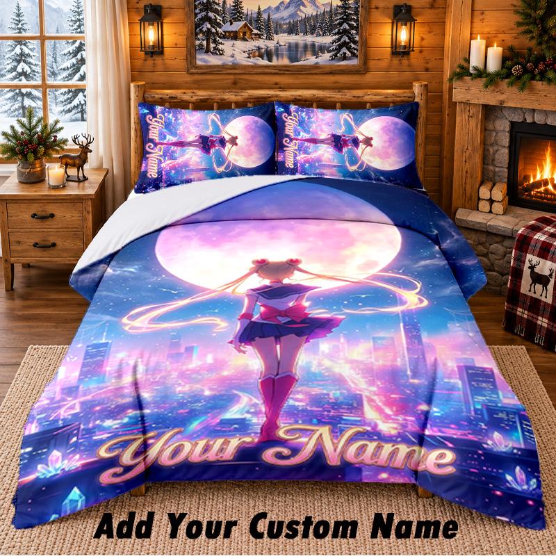 Sailor Moon Custom Name 3Pcs Bedding Set 1 Bed Sheet 2 Pillowcases Bedroom Home Decor