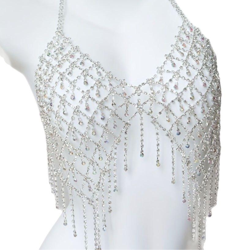 European And American Popular Bikini Rhinestone Chest Chain, Nightclub Women'S Fringed Ab Color Super Large Luxury Rhinestone Bra Body Chain