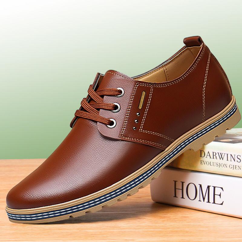 Mode Britisches Rindsleder Business Herren Kleiderschuhe Frühling Herbst Weiche Sohle Samt Erhöhungsschuhe Mann Mode Lässige Slipper Herren