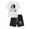 European Size Anime Boy Print Men'S Short-Sleeve T-Shirt and Waistband    Casual Sports Regular Top and Pants , Suitable for Spring and Summer Matchin