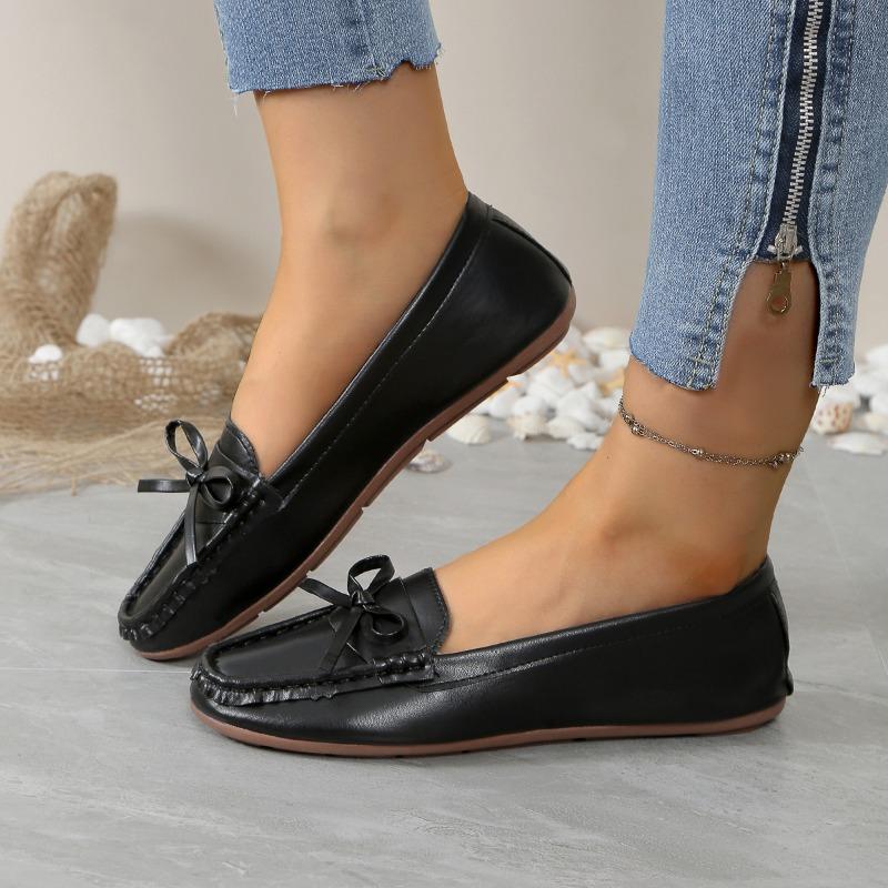 Fashion 2025 New Outdoor Comfortable Women's Slip on Casual Flats Round Toe Soft Bottom Bow Tie Sewing Flats for Daily Wear & Plus Size