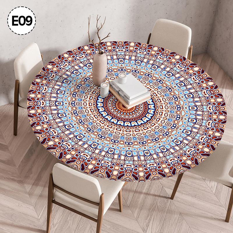 Mandala-bedeckter runder Tischbezug, nicht waschbar, wasserdicht, ölabweisend, staubdicht, elastische böhmische Tischdecke für Heimdekoration