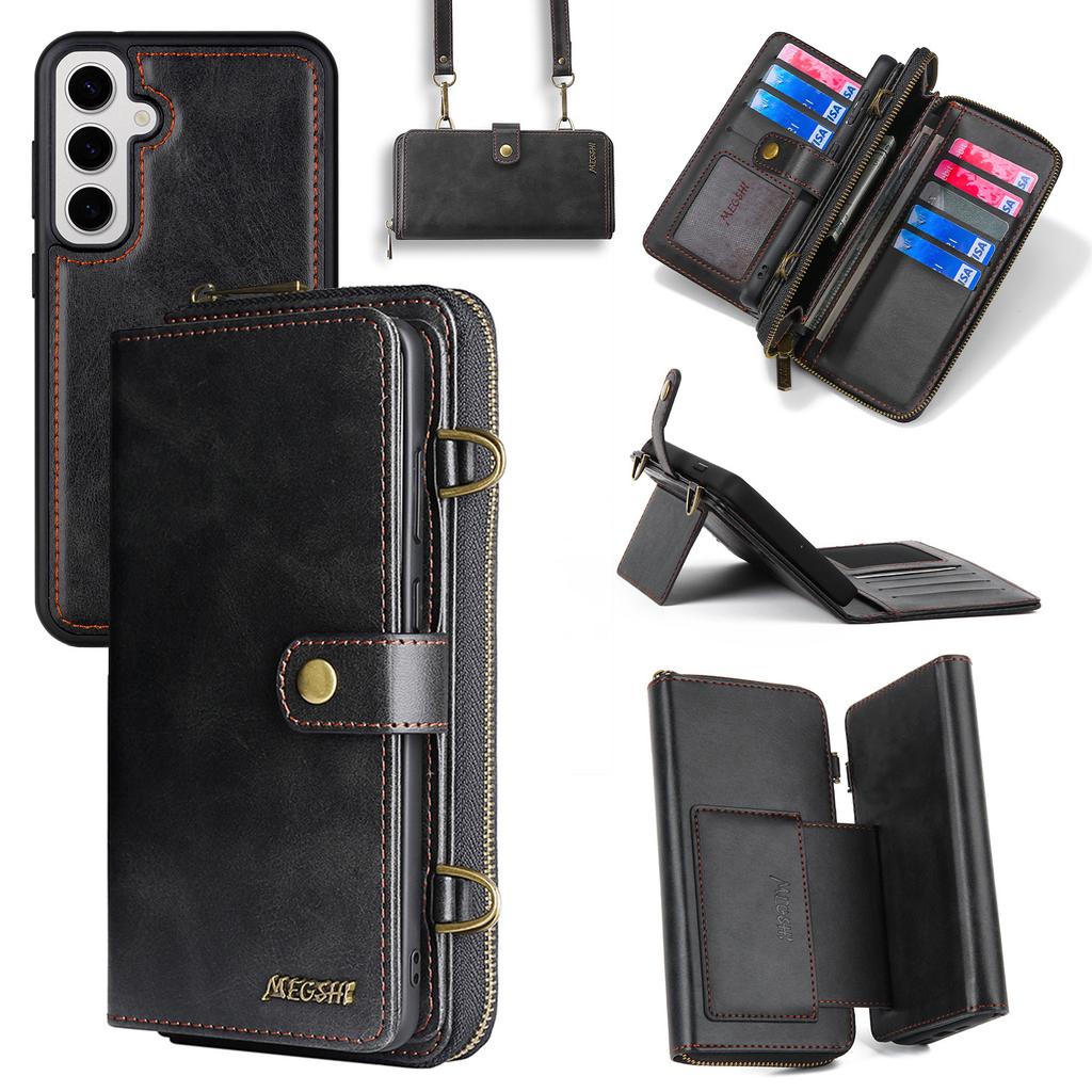 MEGSHI 020 Series for Samsung Galaxy S24+ Phone Case Crossbody PU Leather Foldable Stand Cover