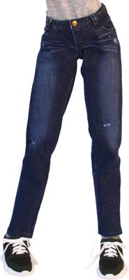 DDS Compatível Okayama Processamento Jeans Namorado Danificado Azul Índigo Jeans Processamento Desgastado Cintura Baixa Dobrar Denim Elástico