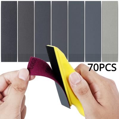 70 Stück DIY Schleifpapier MINI Schleifer Set Klett-Schleifpapier Sortierte Körnung Nass-Trocken-Schleifstreifen Detailwerkzeug mit Hand-Schleifstein