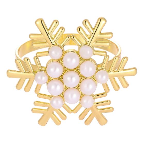 1/2/6Pcs Golden Metal Napkin Ring Faux Pearl Decor Snowflake Design Winter-themed Napkin Holders Weddings Parties Table Decor