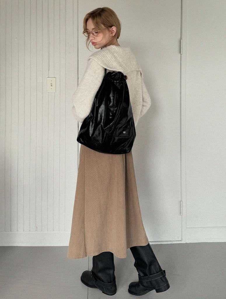 Teuwi Fotton Corduroy Flare Long Skirt (Belt Set)
