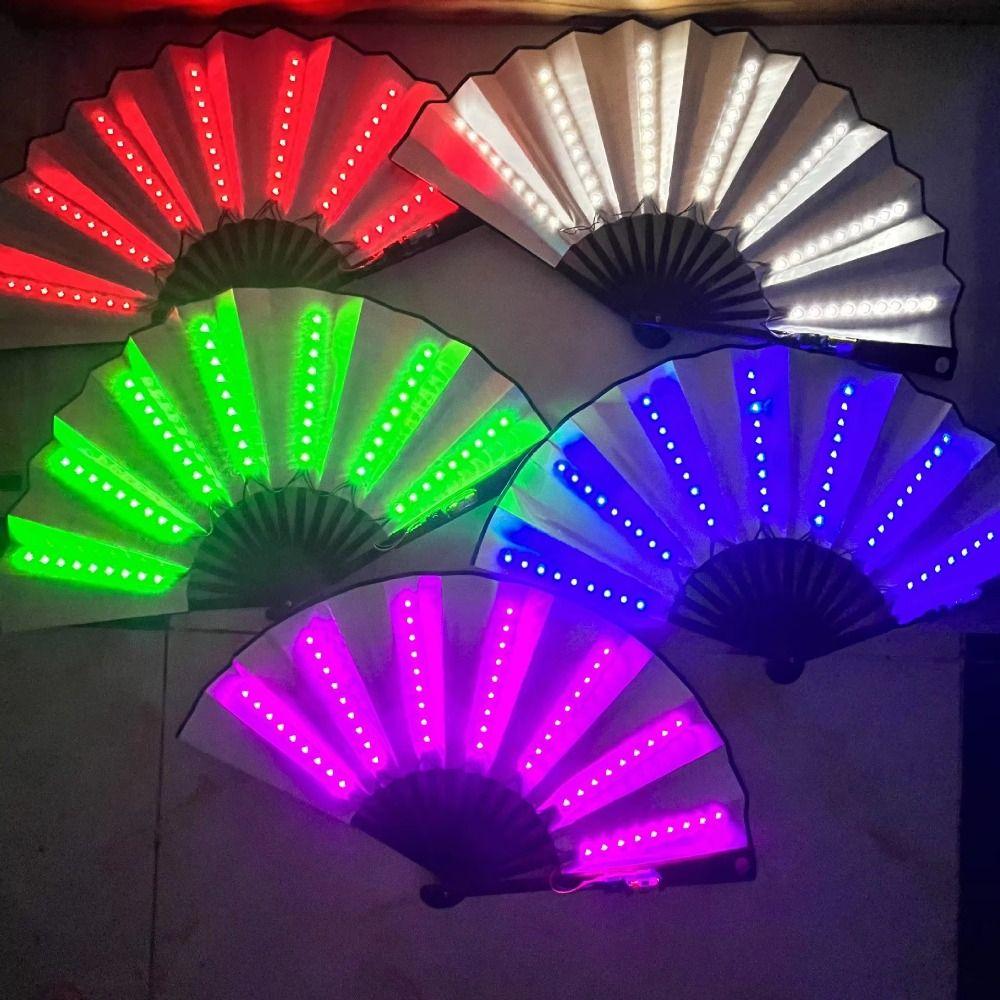 Creative Glow Folding LED Fan Portable Glowing Hand Fan Dancing Light Fan Christmas