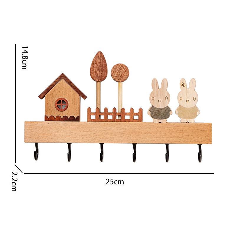 Solid Wood Wall Key Hook Creative Wall Mounted Entryway No Punch Key Organizer