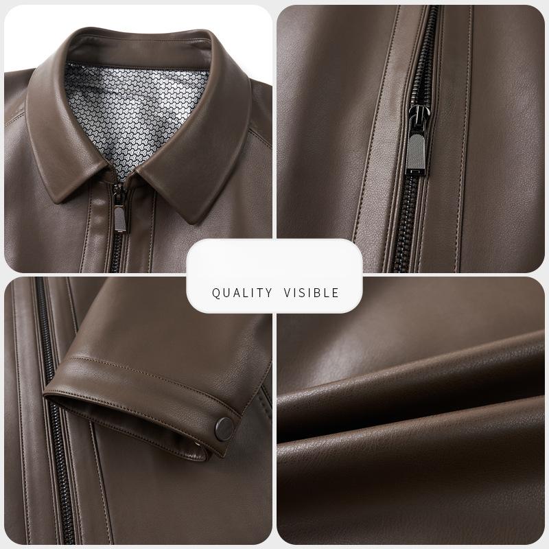 Thin Leather Jacket for Men Spring and Autumn New Men's Leather Jacket Casual Business Slim Lapel Men's PU Leather Jacket