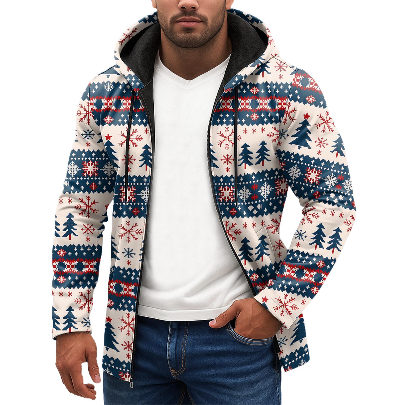 

Christmas Print - Men s Casual Long-Sleeved Zippered Hooded Sweatshirt Jacket XXL
