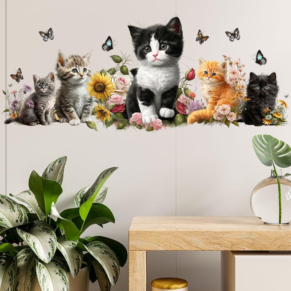 SMAOSTORE Wall Cute Cat Stylish Animal Stickers for and Background Removable Wallpaper Stickers (Mata) Stickers, Stickers, Flower, Butterfly, Kids'