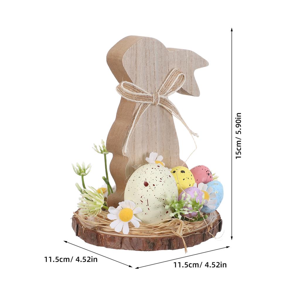 Rustic Farmhouse Easter Bunny Wooden Table Decoration Rabbit Holding Eggs Flowers Vintage Wood Bunny Spring Table Centerpiece