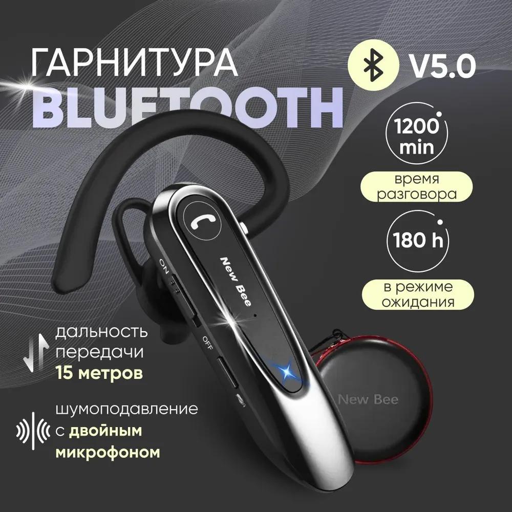 New Bee Business Headphones Single In Ear Wireless BT5.0 Earphone Hands Free with Dual Mic CVC8.0 Noise Cancelling 20 Hours Talk Time with Ear Hooks