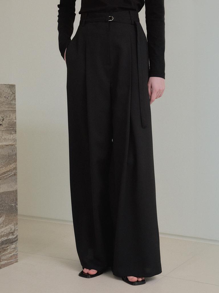 MOMET Knotting Belt Wide Pants Black